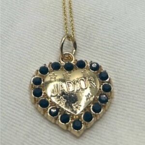 DIOR J'Adior Stamped Pendant Charm Gold Heart Black Stones